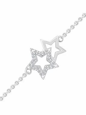 Diamond Double Star Anklet in Sterling Silver - 10"